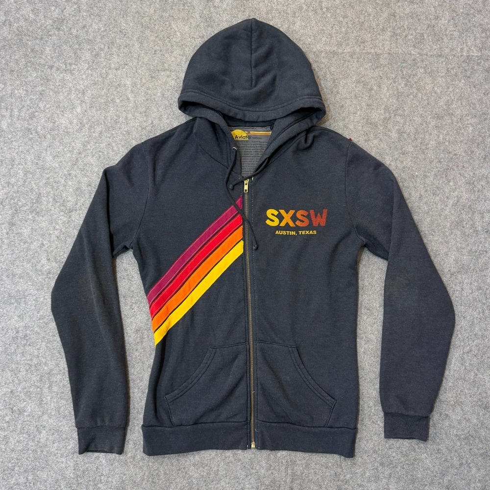 Aviator Nation Charcoal Gray SXSW Full Zip-Up Hoodie Women's Size Medium